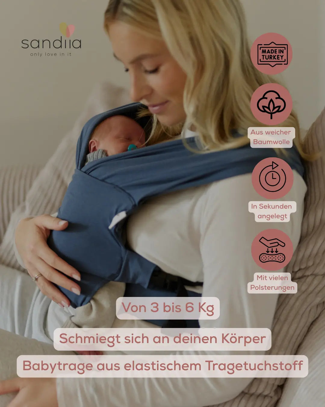 sandiia® Babytrage für Neugeborene "Cocoon" Navi
