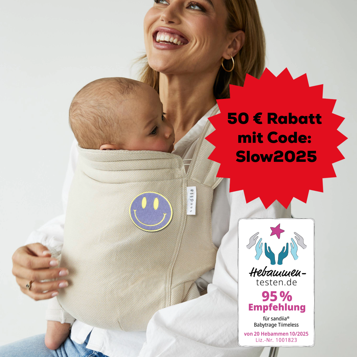 sandiia® draagzak Timeless Pearl Patch incl. smiley-patch